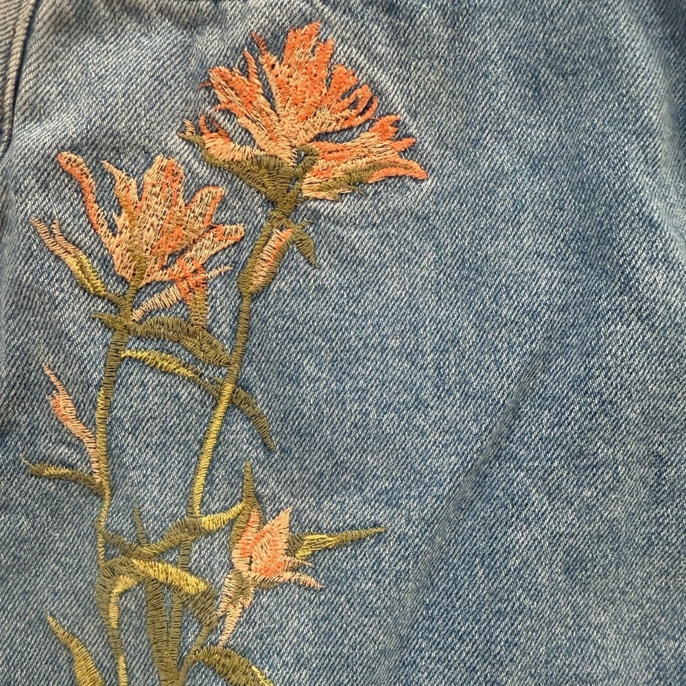 Embroidered Denim Skirt primark Denim Co Blue pastel peach Floral size 6 Boho - Picture 4 of 9